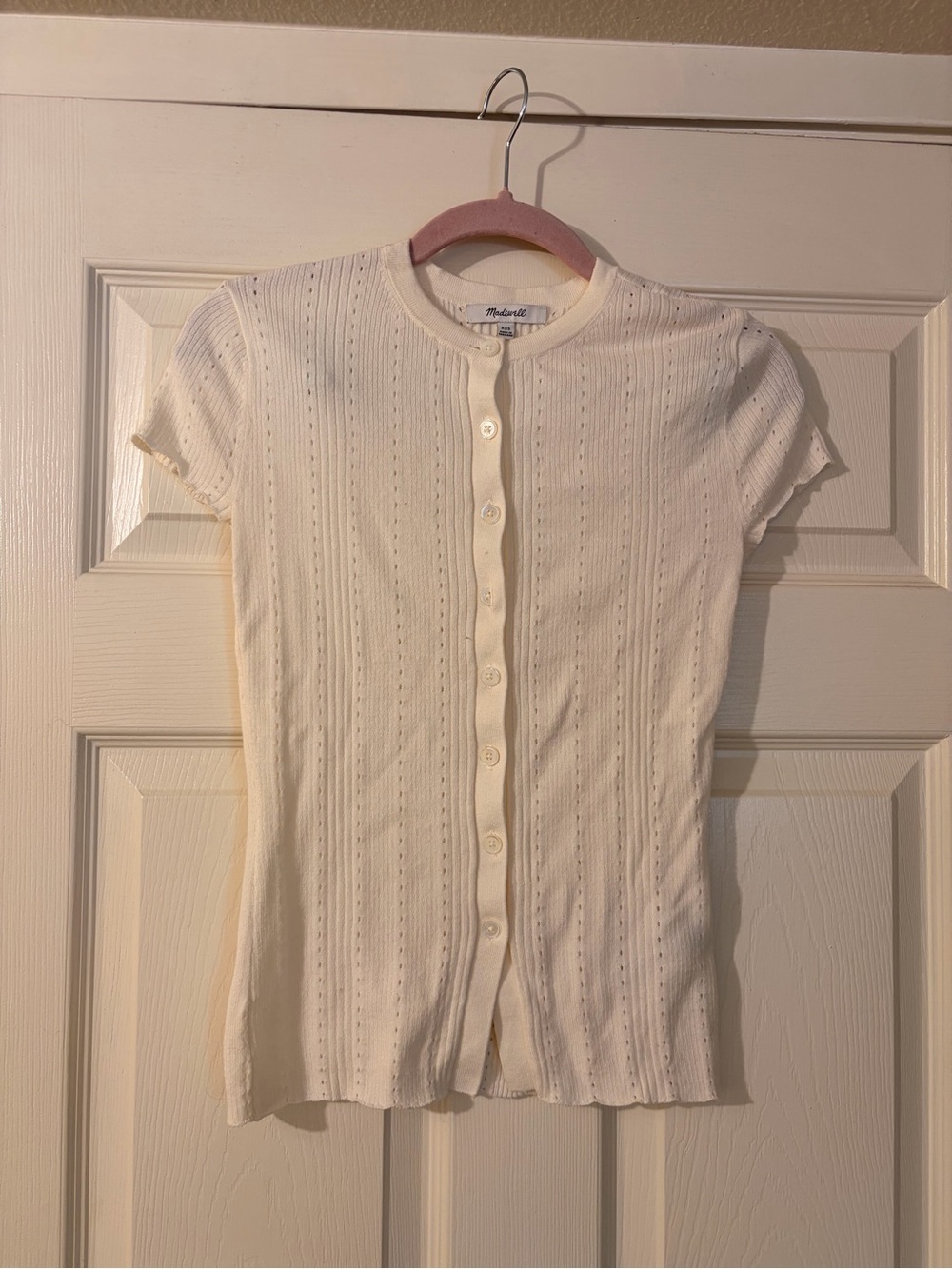 Madewell Cream Short-Sleeve Button-Up Knit Top